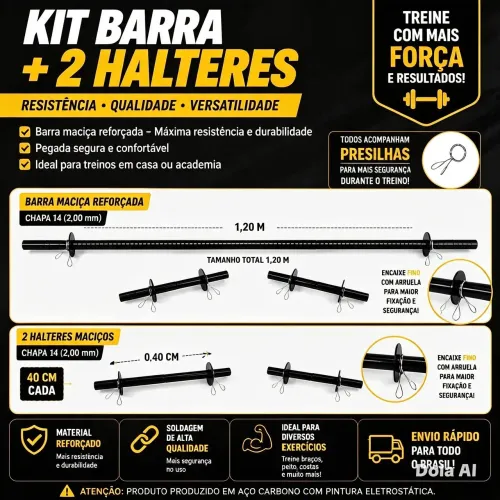 Kit barra de musculação