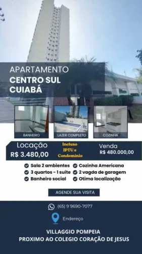 Lindo apartamento sol da manhã proximoa tudo no centro de Cuabá.