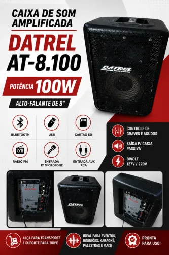 Caixa de Som Amplificada Datrel AT-8.100 100W Bluetooth USB FM