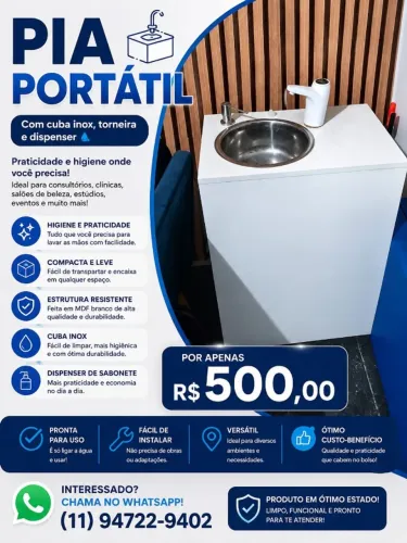 Pia Portátil com torneira recarregável