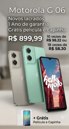 Motorola G 06 Novo e 1 Ano de garantia.