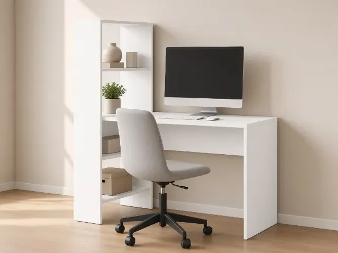 Mesa Office 2105 com Estante 1,23m Branco (NOVO A PRONTA ENTREGA)