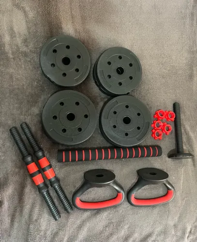 Kit Halteres Ajustável 3 Em 1 Peso Musculação Barra 14kg