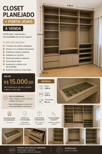 CLOSET PLANEJADO + PORTA-JOIAS EXCLUSIVO À VENDA