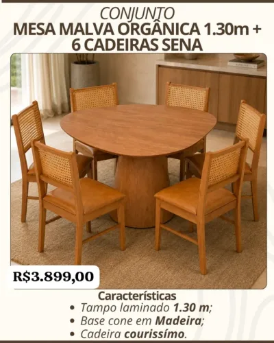 Mesa Malva Orgânica + cadeiras sena