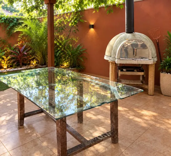 Forno iglu e mesa de vidro
