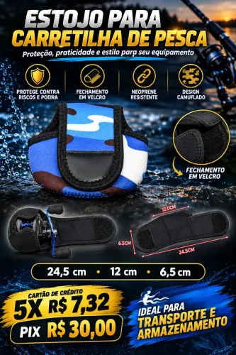 Capa estojo camuflada, protetor para carretilha molinete.