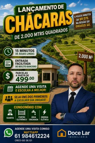 CHÁCARA de fundo o rio 15 KM DE ÁGUAS LINDAS R$ 8.000,00 DE ENTRADA 2500m2