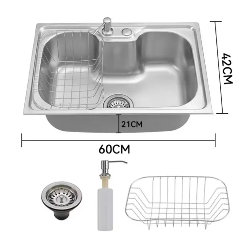 Cuba Dupla Gourmet Cozinha Aço Inox com Cesto e Dispenser 60cm×42cm