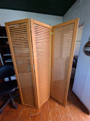 Biombo Sanfonado ripado MDF 3 Painéis Divisória Ambiente 1,80 x 1,50