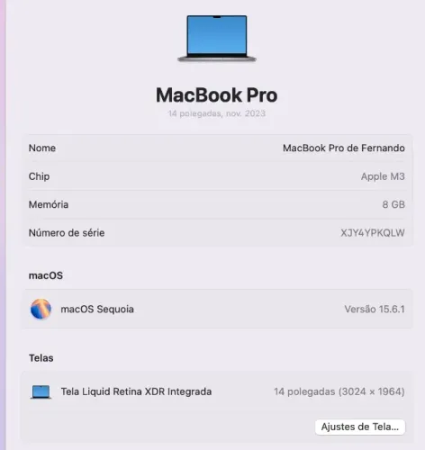 MacBook Pro 14 polegadas M3 - 8GB - 500GB - 90% vida da bateria - Aceito oferta.