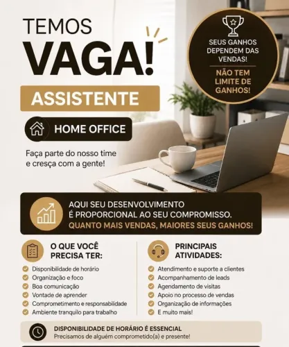 VAGA ASSISTENTE COMERCIAL -HOME OFFICE