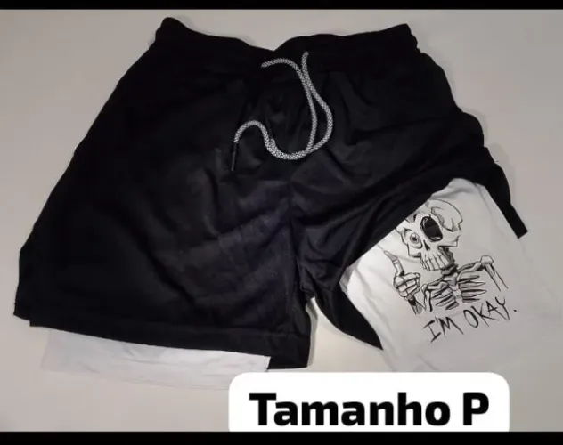 Shorts dry fit 2 em 1 duplo bermuda para academia treino corrida 
