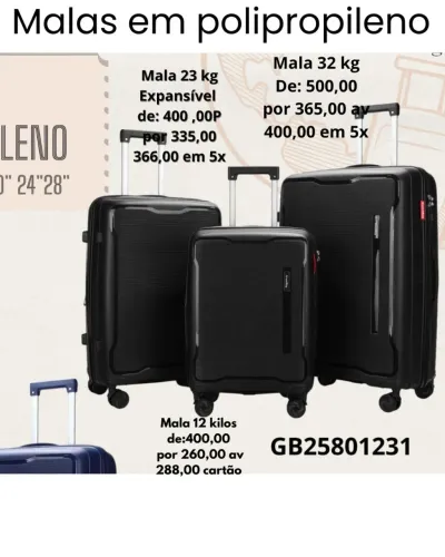 Malas de viagem em polipropileno P M e G expansível