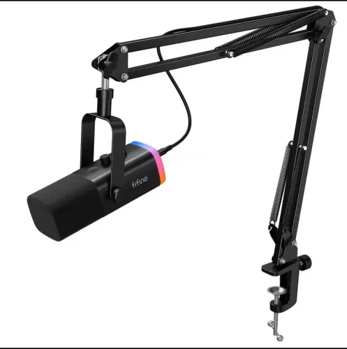 Microfone Fifine AM8T RGB USB/XLR + Braço Articulado - Podcast e Streaming