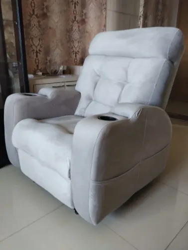 Poltrona do Papai Reclinável Suede Cinza com Porta-Copos - Super Confortável