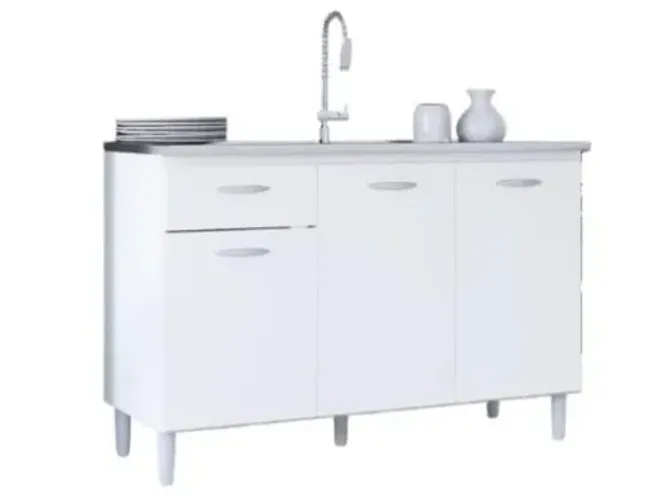 Balcão de cozinha Poquema para pia 1,20m Branco Até 12x - Frete Grátis