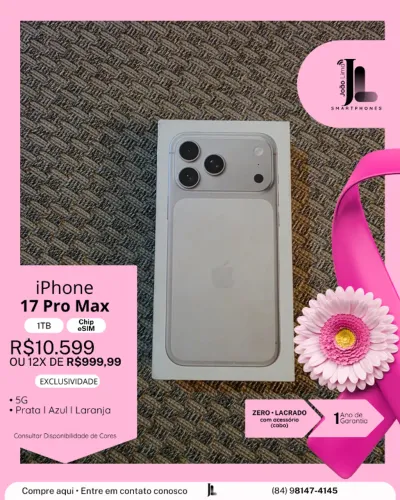 IPHONE 17 PRO MAX, 5G, 1TB, CHIP ESIM, LACRADO, EXCLUSIVO!