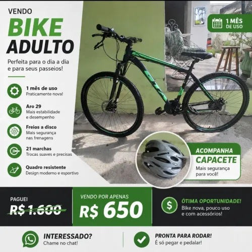 Bife adulto Aro 29 Semi Nova + capacete / apenas 1 mês de uso