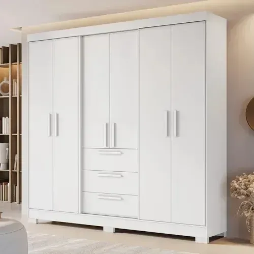 Guarda Roupa Casal NT6030 6 Portas e 3 Gavetas com Pés Notável - New Branco
