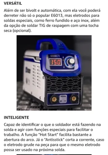 Inversora de Solda Touch150 BV 140A 110/220V com Função TIG Raspagem e Acessórios Boxer