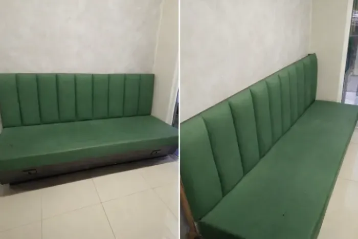 Sofá Alemão com tomada estofado verde