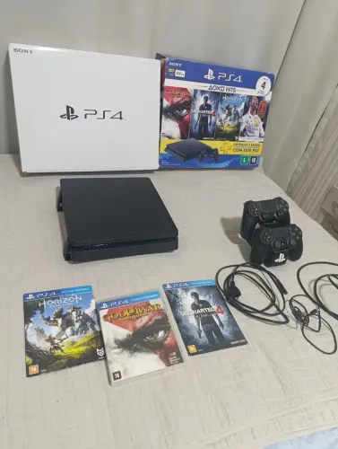 Ps4 Slim + 2 controles+ 3 jogos + base + nota fiscal