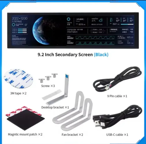 9.2 "IPS Tipo C Tela Secundária TURZX 1920x462 LCD