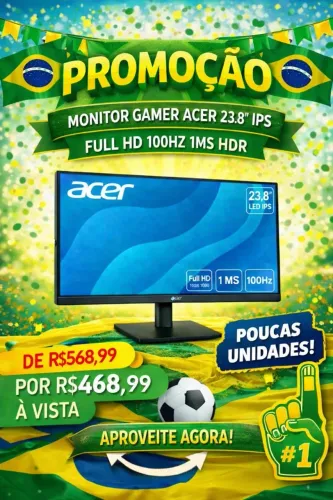 Monitor Gamer Acer 23.8" IPS Full HD  100hz 1ms HDR HDMI/VGA Zero Frame (NOVO/GARANTIA)