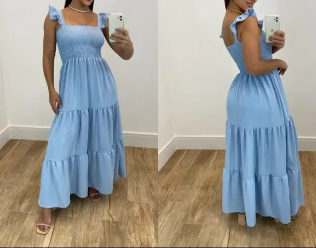 Vestido longo azul claro