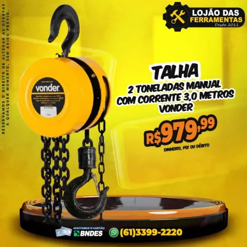 Talha 2 Toneladas Manual com Corrente 3,0 Metros Vonder