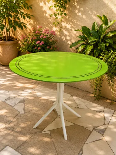 Mesa de Apoio Redonda Verde Lima com Base em Metal - Ideal para Jardim, Varanda ou Café