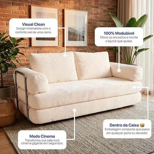 Sofá Cama inBox SmartBox AirPress XpandTech D33 Enrolado à Vácuo na caixa 1,88m - Bege
