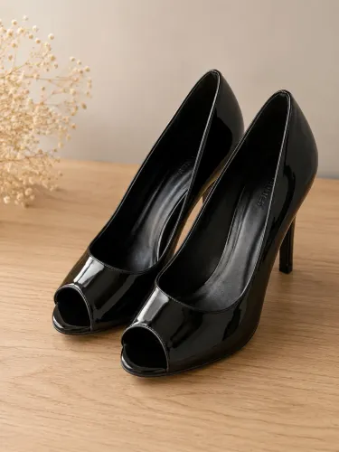 Sapato Peep Toe Dunes verniz preto