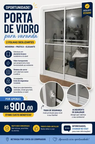 Porta de Vidro para Varanda - 2 Folhas | Excelente Estado