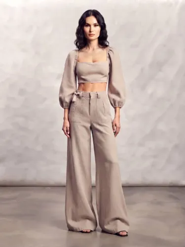 conjunto lizzie de linho bege