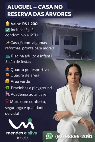 Casa para locação no RESIDENCIAL RESERVA DAS ÁRVORES, CIDADE UNIVERSITÁRIA, Maceió, AL