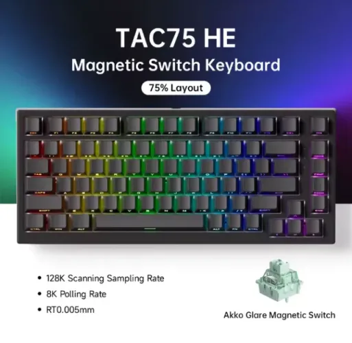 [NOVO] Teclado Magnético Akko TAC75 HE, 8000Hz, RT 0.005mm, RGB, Preto, 75%, Hot Swap, PC