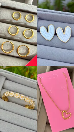 Kit (Colar, brinco, bracelete, trio) banhado 18k, Aço inoxidável