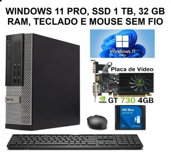 PC Dell, Windows 11, Intel Core i7, 32 GB Ram, 1 Tb Ssb, Dvd-Rw, Mouse e Teclado s/ Fio
