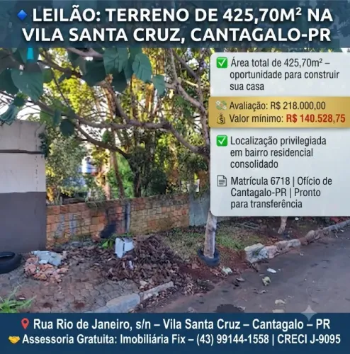 Excelente custo-benefício ? Terreno no Jardim Santa Cruz, Cantagalo - PR, Nº 00, 477,6m² |
