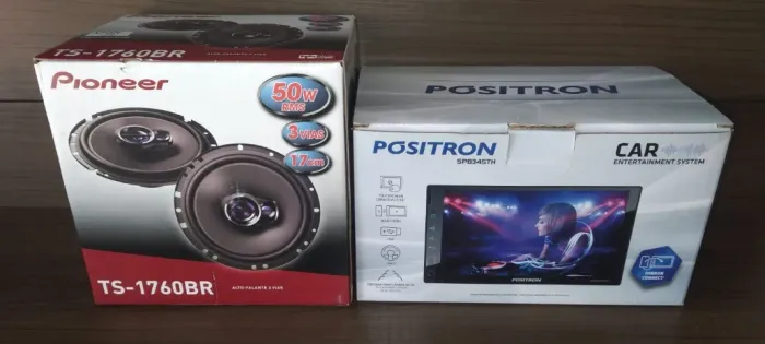 Kit Central Multimídia Positron + Par de Auto Falantes Triaxial 6'' Pioneer | Novo