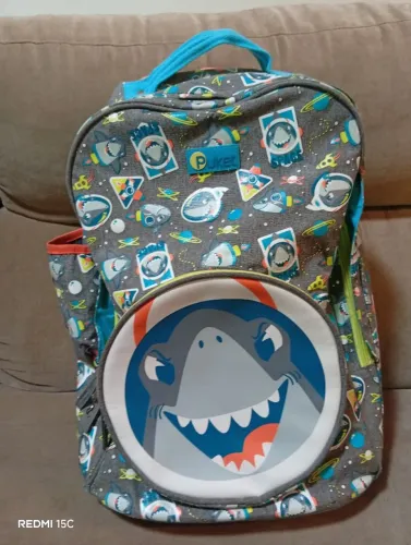Kit Mochila+Lancheira+ Estojo Puket Tubarão Space em nylon