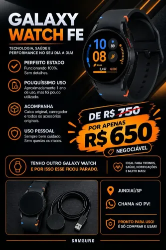 GALAXY WATCH FE - IMPECÁVEL + ACESSÓRIOS - NÃO ACOMPANHA CAIXA