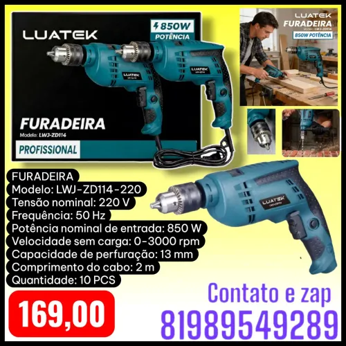 Furadeira de impacto profissional Luatek LWJ-ZD114, ideal para trabalhos