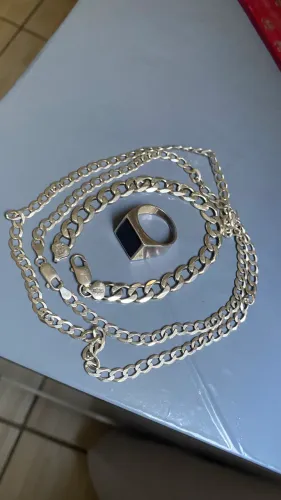 Kit cordão pulseira e anel de prata