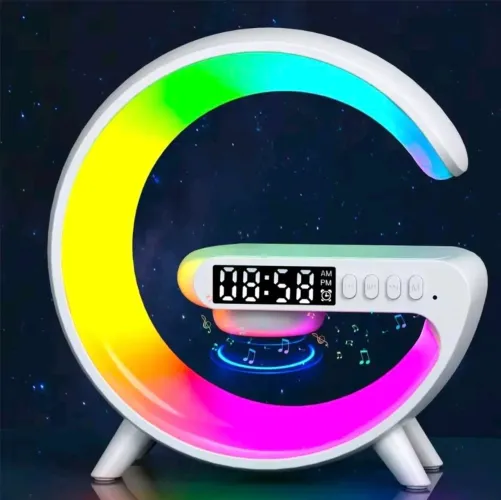 G-speaker Luminária Caixinha De Som Blu Carregador Por Indução Sem Fio Alarme Luz RGB