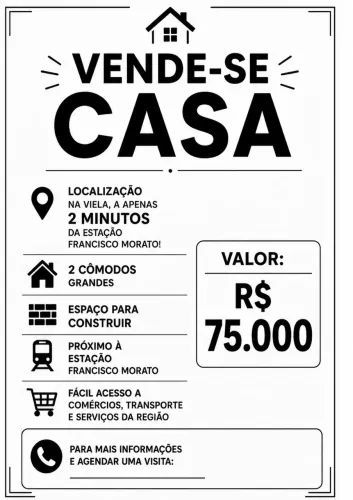 VENDA-SE CASA NA VIELA A 2 MIN DA ESTAÇÃO FRANCISCO MORATO