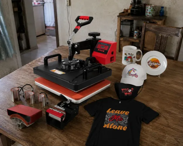Mecolour prensa térmica 8x1 sublimação camiseta chinelos bones pratos cor vermelho é preto