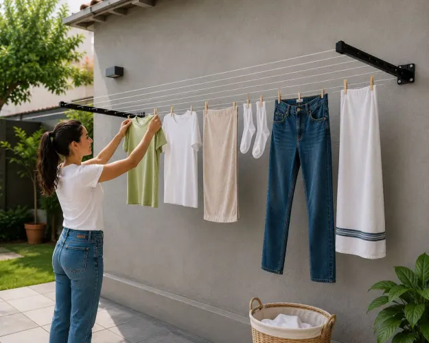 Varal retrátil para área externa e interna, estenda suas roupas de forma prática 